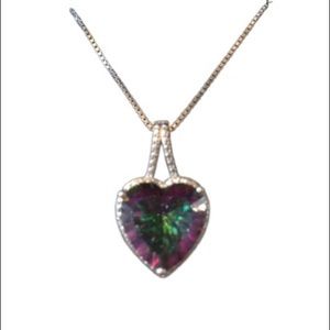 NEW Sterling Silver Purple Green Heart Necklace